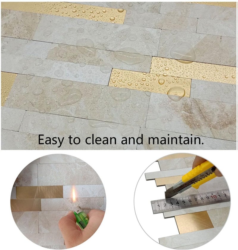 weimeisc 10 Sheets Backsplash Tile for Kitchen Peel and Stick, 11.81" X 11.81" Self-Adhesive Waterproof, Metal Backsplash Subway Tile, Stick on Tiles Kitchen Bathroom (Creamy) - Image 5